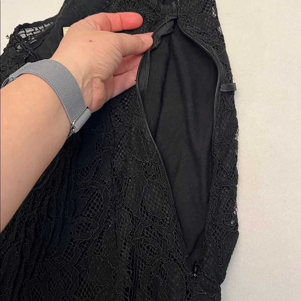 Y2K FREE PEOPLE VINTAGE LACE SILK WHIMSYGOTH BOHO FLOWY MINI DRESS BLACK SIZE 2
